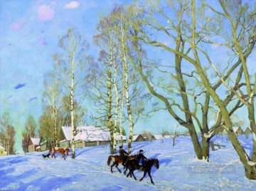Landscapes Painting - the march sun 1915 Konstantin Yuon winter lanscape